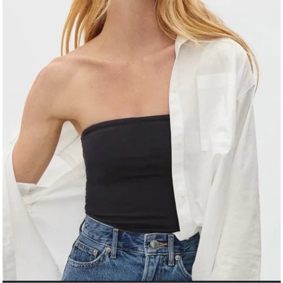 Everlane Black Tube Top built in bra size extra large 90s capsule wardrobe - Picture 2 of 8